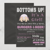 Bottoms Up Baby shower Invitation (roze) Kaart (Voorkant / Achterkant)
