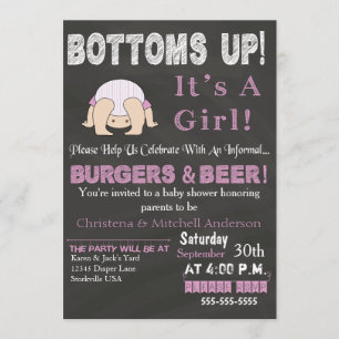 Bottoms Up Baby shower Invitation (roze) Kaart