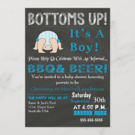 Bottoms Up BBQ Baby shower Invitation (blauw) Kaart