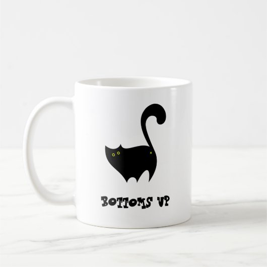 Bottoms Up Black Cat Schattige Funny Kat Cartoon Koffiemok (Links)