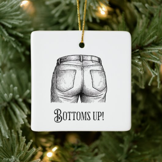 Bottoms Up! Funny White Elephant Gift Christmas Keramisch Ornament (Boom)