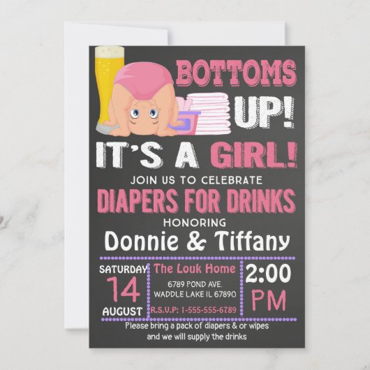 Bottoms Up Luiers voor Drinken Het is een meisje Kaart (Voorkant)