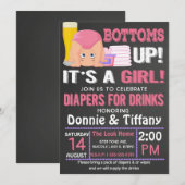 Bottoms Up Luiers voor Drinken Het is een meisje Kaart (Voorkant / Achterkant)