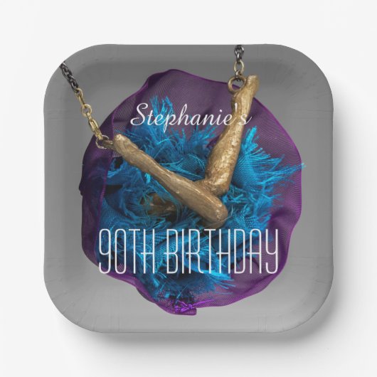 Bottoms UP Paars and Grey 90th Birthday Party Papieren Bordje (Voorkant)