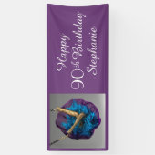 Bottoms UP Paars and Grey 90th Birthday Party Spandoek (Verticaal)