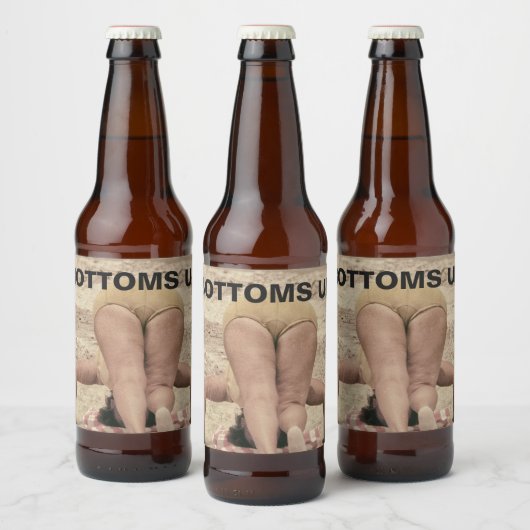 Bottoms Up Retro Bikini Bottom Beach Humor Bier Etiket (Flessen)