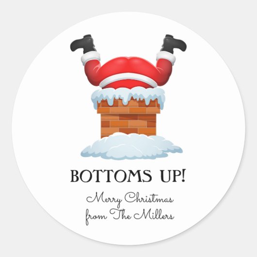Bottoms up Santa Holiday Beverage Ronde Sticker (Voorkant)