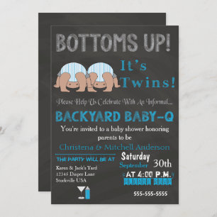 Bottoms Up Twins Baby-Q Baby shower (BLAUW) Kaart