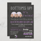 Bottoms Up Twins Baby-Q Baby shower Uitnodiging (Voorkant / Achterkant)