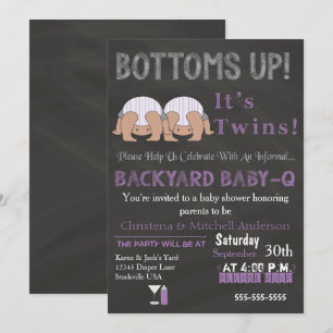 Bottoms Up Twins Baby-Q Baby shower Uitnodiging