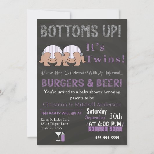 Bottoms Up Twins Baby shower Kaart (Voorkant)