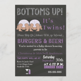 Bottoms Up Twins Baby shower Kaart