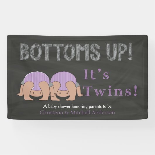 Bottoms Up Twins Baby Shower Personalized Banner (Horizontaal)
