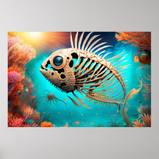 Botvis zwemmend door het koraal poster