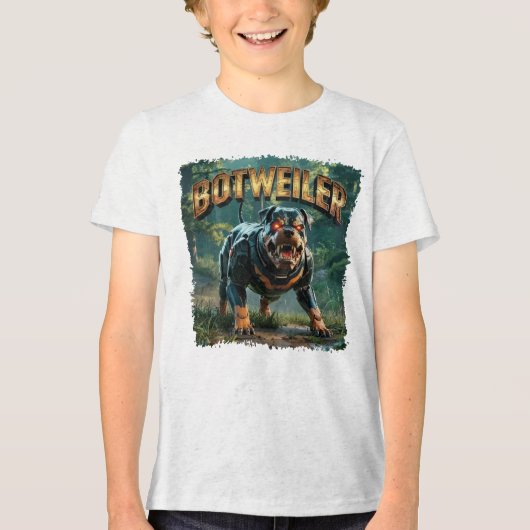 Botweiler Illustratie – Grappige Robot Rottweiler Tri-Blend Shirt (Voorkant)