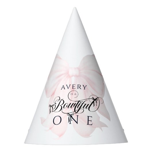 Botwiful One 1st Birthday Pink Bow Girls Feesthoedjes (Voorkant)