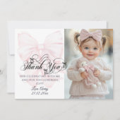 Botwiful One 1st Birthday Pink Bow Girls Foto Bedankkaart (Voorkant)
