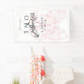 Botwiful One 1st Birthday Pink Bow Girls Foto Spandoek (Insitu)