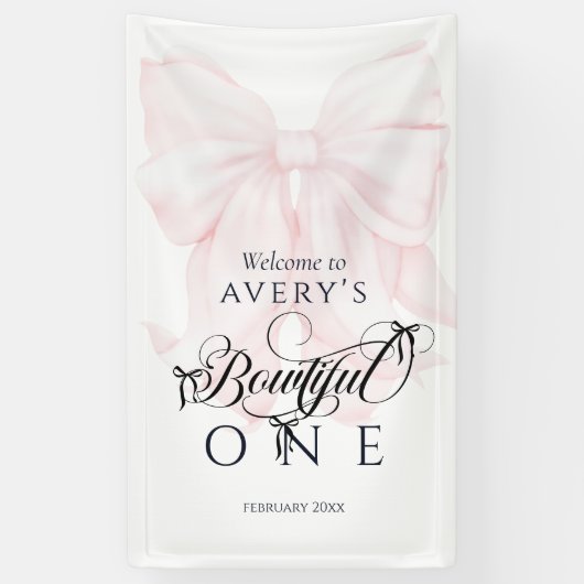 Botwiful One 1st Birthday Pink Bow Girls Foto Spandoek (Verticaal)