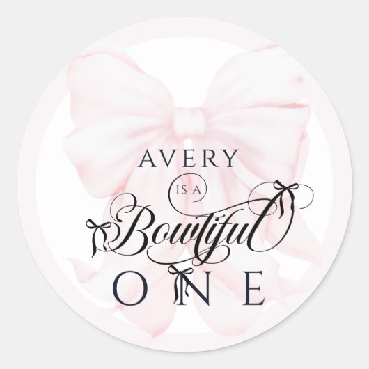 Botwiful One 1st Birthday Pink Bow Girls Ronde Sticker (Voorkant)