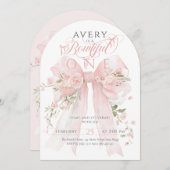 Botwiful One 1st Verjaardag Bloemen Bow Meisjes Kaart (Voorkant / Achterkant)