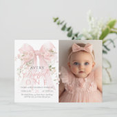 Botwiful One Foto 1e Verjaardag Bloemen Bow Meisje Kaart (Staand voorkant)