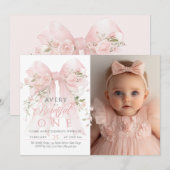 Botwiful One Foto 1e Verjaardag Bloemen Bow Meisje Kaart (Voorkant / Achterkant)