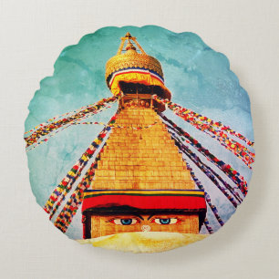 Boudhanath Stupa, Boeddha, Himalaya, Nepal Rond Kussen