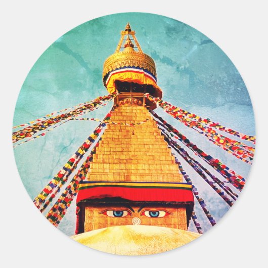 Boudhanath Stupa, Buddha Eyes, Himalaya, Nepal Ronde Sticker (Voorkant)