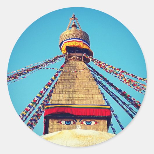 Boudhanath Stupa, Buddha Eyes, Himalaya, Nepal Ronde Sticker (Voorkant)