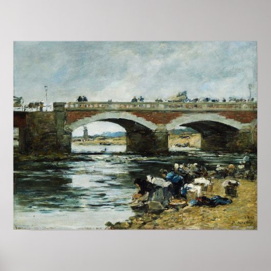Boudin - Laundresses nabij Bridge 1883 Poster (Voorkant)