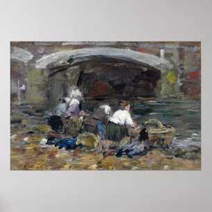 Boudin - Laundresses nabij Bridge 1885 Poster