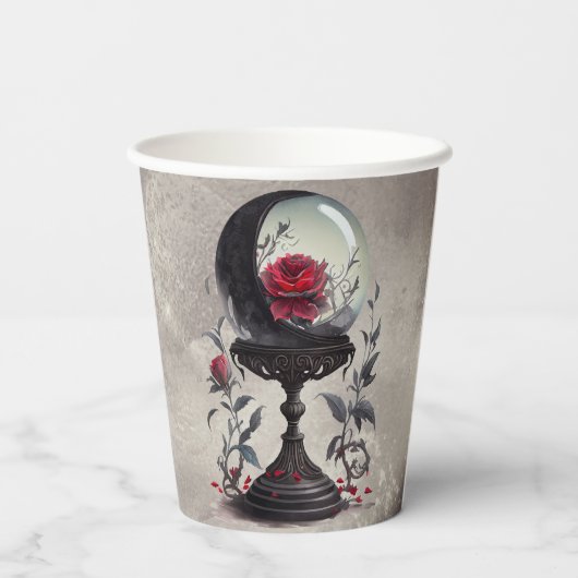 Boudoir | Crystal Ball Crescent Moon Red Roses Papieren Bekers (Achterkant)