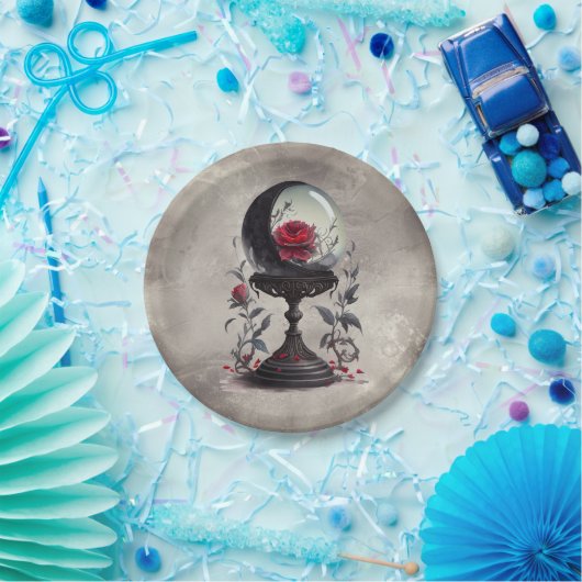 Boudoir | Crystal Ball Crescent Moon Red Roses Papieren Bordje (Feest)