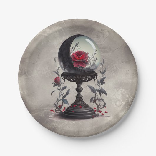 Boudoir | Crystal Ball Crescent Moon Red Roses Papieren Bordje (Voorkant)