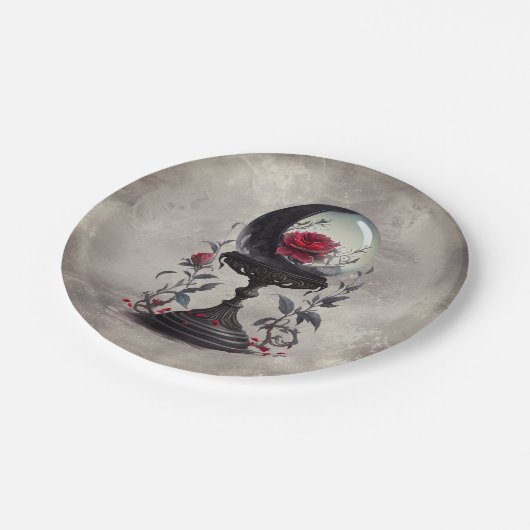 Boudoir | Crystal Ball Crescent Moon Red Roses Papieren Bordje (Gekanteld)