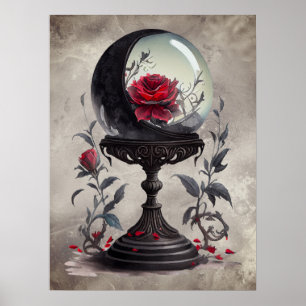 Boudoir   Crystal Ball Crescent Moon Red Roses Poster