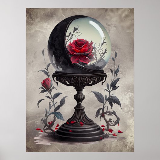 Boudoir | Crystal Ball Crescent Moon Red Roses Poster (Voorkant)