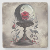 Boudoir | Crystal Ball Crescent Moon Red Roses Stenen Onderzetter (Voorkant)