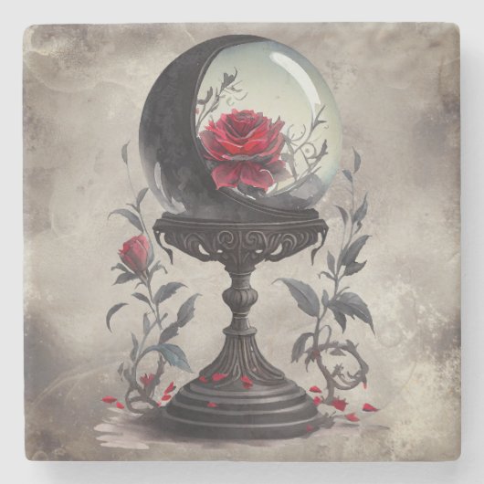 Boudoir | Crystal Ball Crescent Moon Red Roses Stenen Onderzetter (Voorkant)