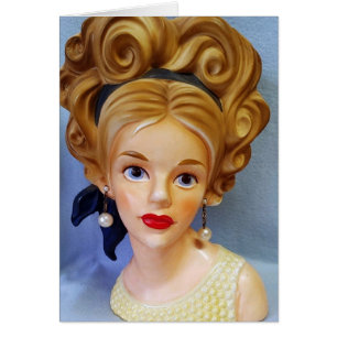 Bouffant Hair Lady Head Vase Big Blue Eyes Kaart