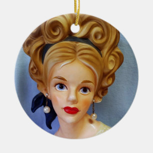Bouffant Hair Lady Head Vase Big Blue Eyes Keramisch Ornament