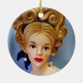 Bouffant Hair Lady Head Vase Big Blue Eyes Keramisch Ornament (Achterkant)
