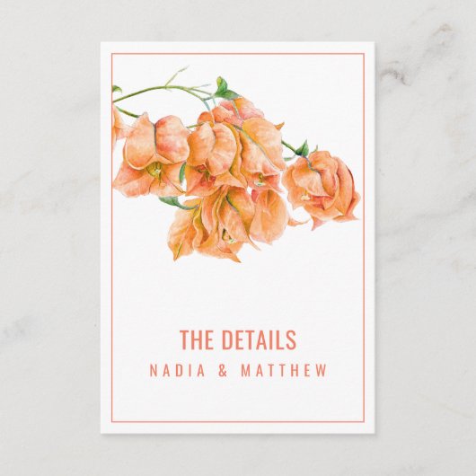 Bougainvillea abrikoos sinaasappel bruiloft detail informatiekaartje (Voorkant)