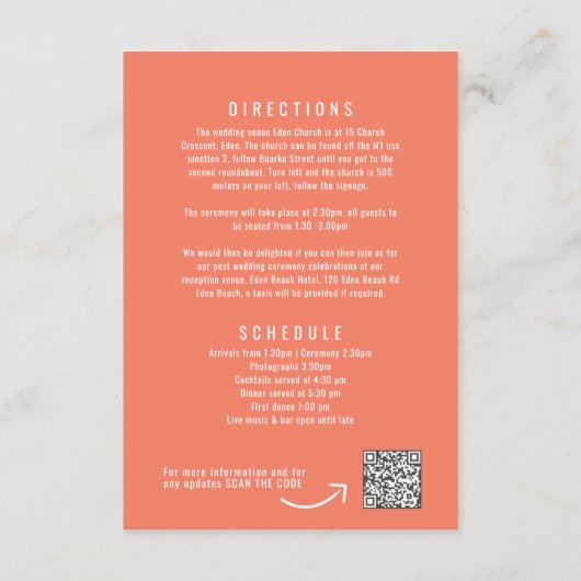 Bougainvillea abrikoos sinaasappel bruiloft detail informatiekaartje (Achterkant)