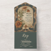  Bougainvillea Art Nouveau bruiloft All In One Uitnodiging (Binnen)