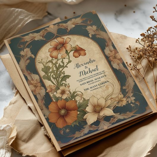  Bougainvillea Art Nouveau bruiloft Kaart