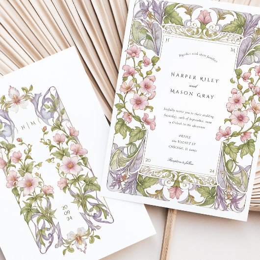 Bougainvillea Art Nouveau bruiloft Kaart