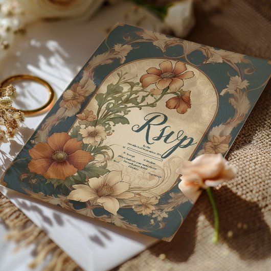 Bougainvillea Art Nouveau bruiloft RSVP Kaartje