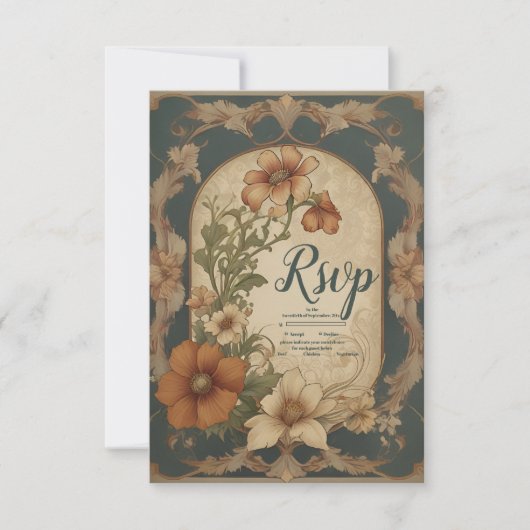  Bougainvillea Art Nouveau bruiloft RSVP Kaartje (Voorkant)